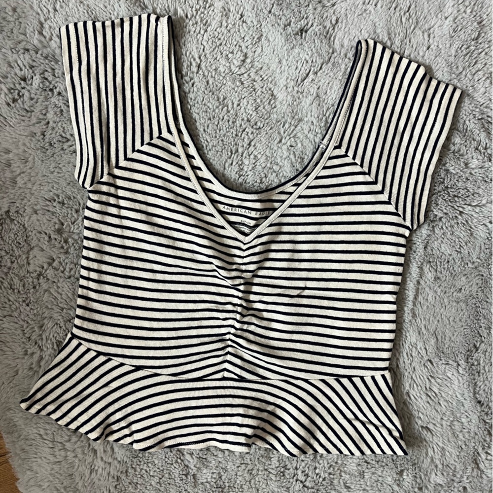 American Eagle Outfitters Navy and Cream Striped Tank